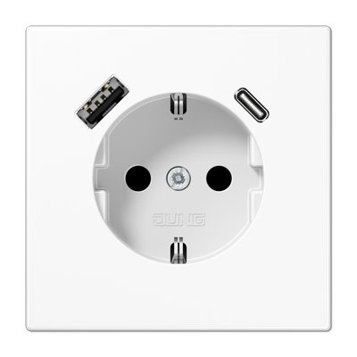 15CAWW Розетка SCHUKO® с USB-зарядным устройством, тип A + тип С; термопласт; белый