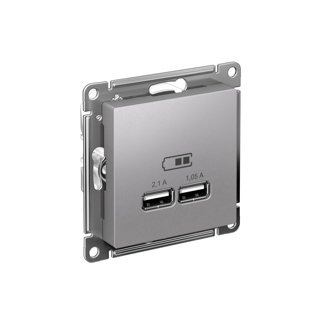 ATLASDESIGN USB РОЗЕТКА A+A, 5В/2,1А, 2х5В/1,05А, механизм, АЛЮМИНИЙ