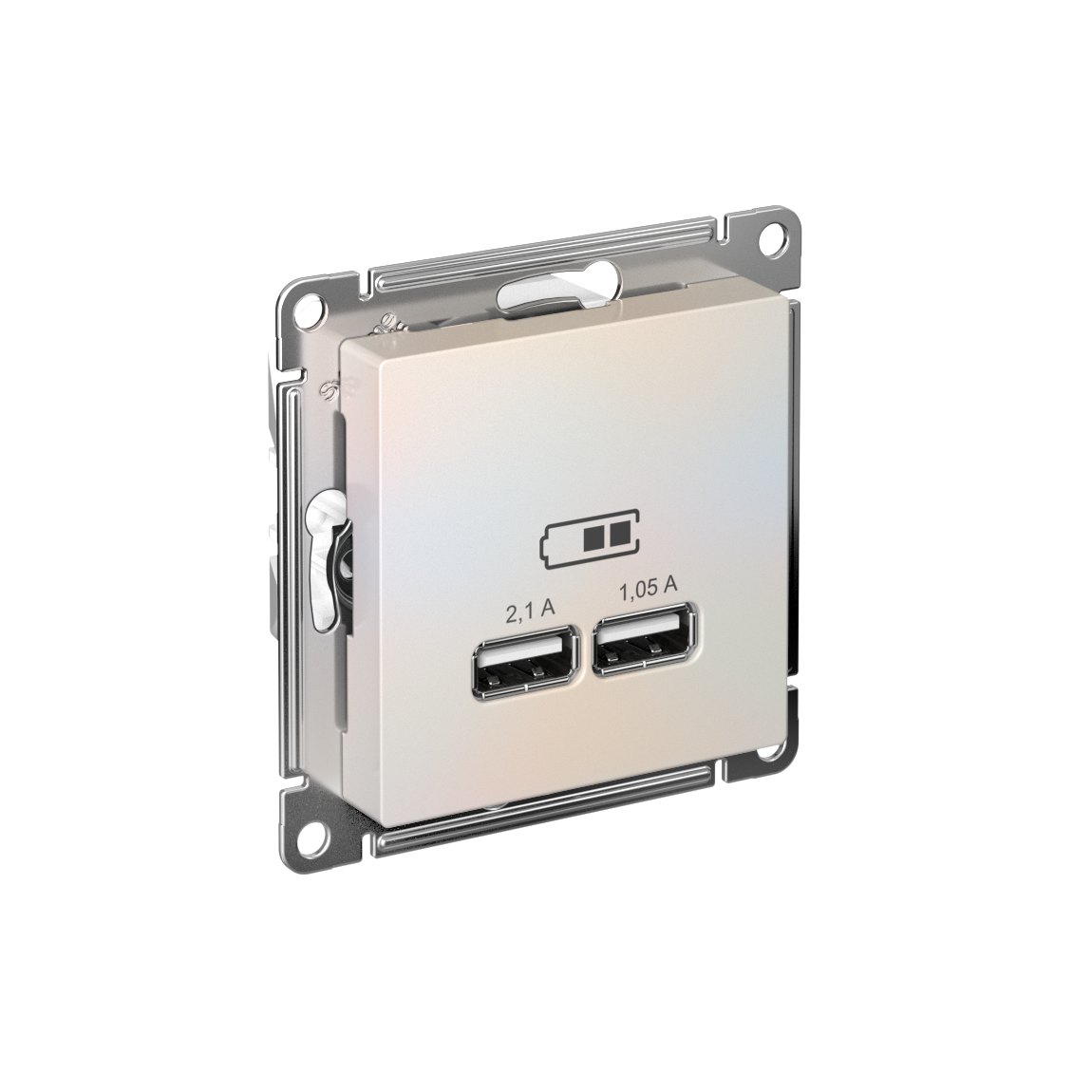ATLASDESIGN USB РОЗЕТКА A+A, 5В/2,1А, 2х5В/1,05А, механизм, ЖЕМЧУГ