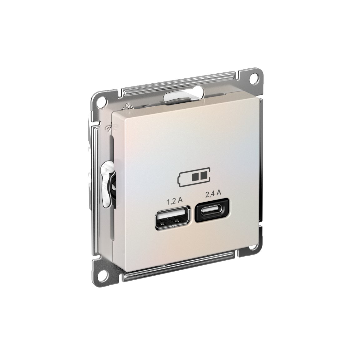 ATLASDESIGN USB РОЗЕТКА А+С, 5В/2,4А, 2х5В/1,2А, механизм, ЖЕМЧУГ