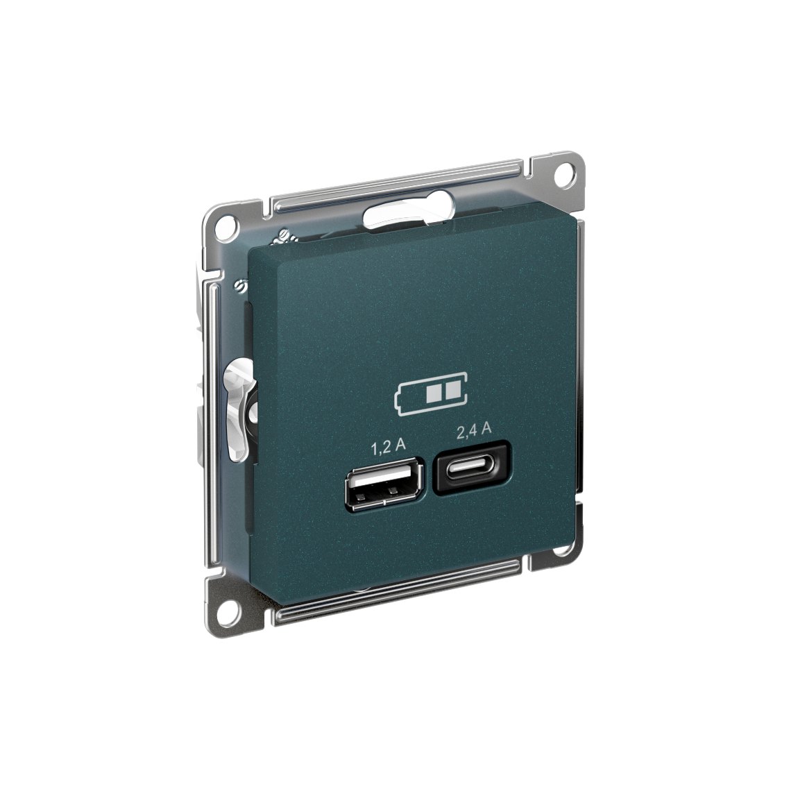 ATLASDESIGN USB РОЗЕТКА А+С, 5В/2,4А, 2х5В/1,2А, механизм, ИЗУМРУД