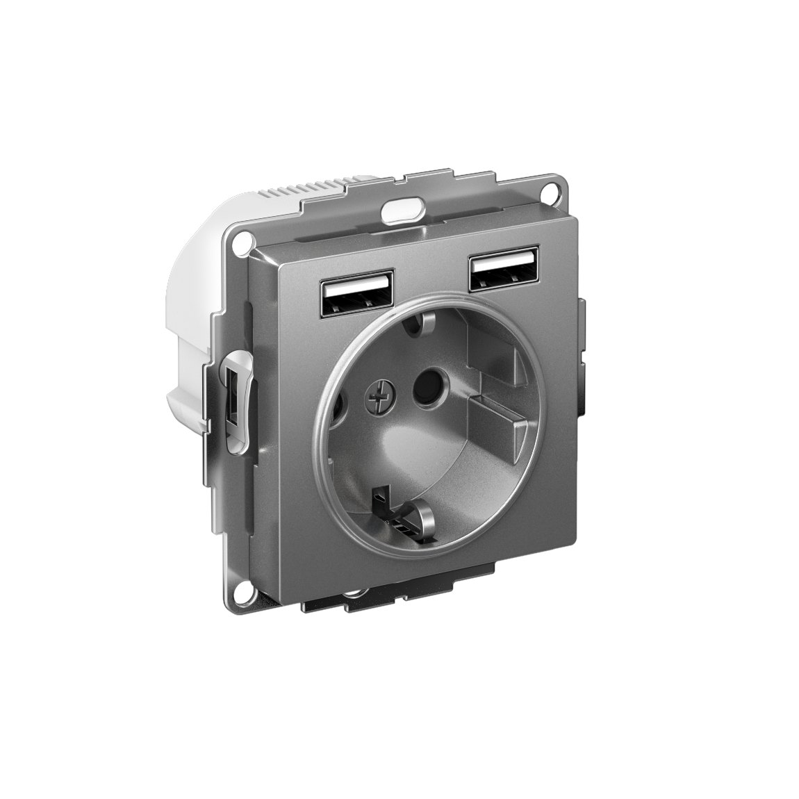 ATLASDESIGN РОЗЕТКА 16А c 2 USB A+A, 5В/2,4А, 2х5В/1,2А, механизм, СТАЛЬ