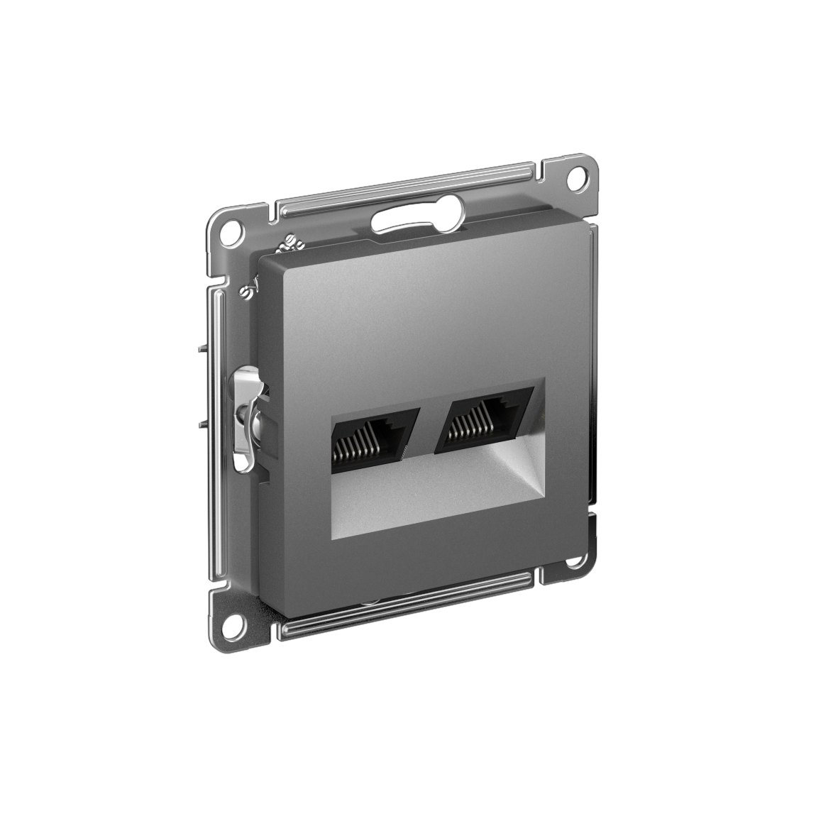 ATLASDESIGN РОЗЕТКА двойная компьютерная RJ45+RJ45 кат. 6А, механизм, СТАЛЬ
