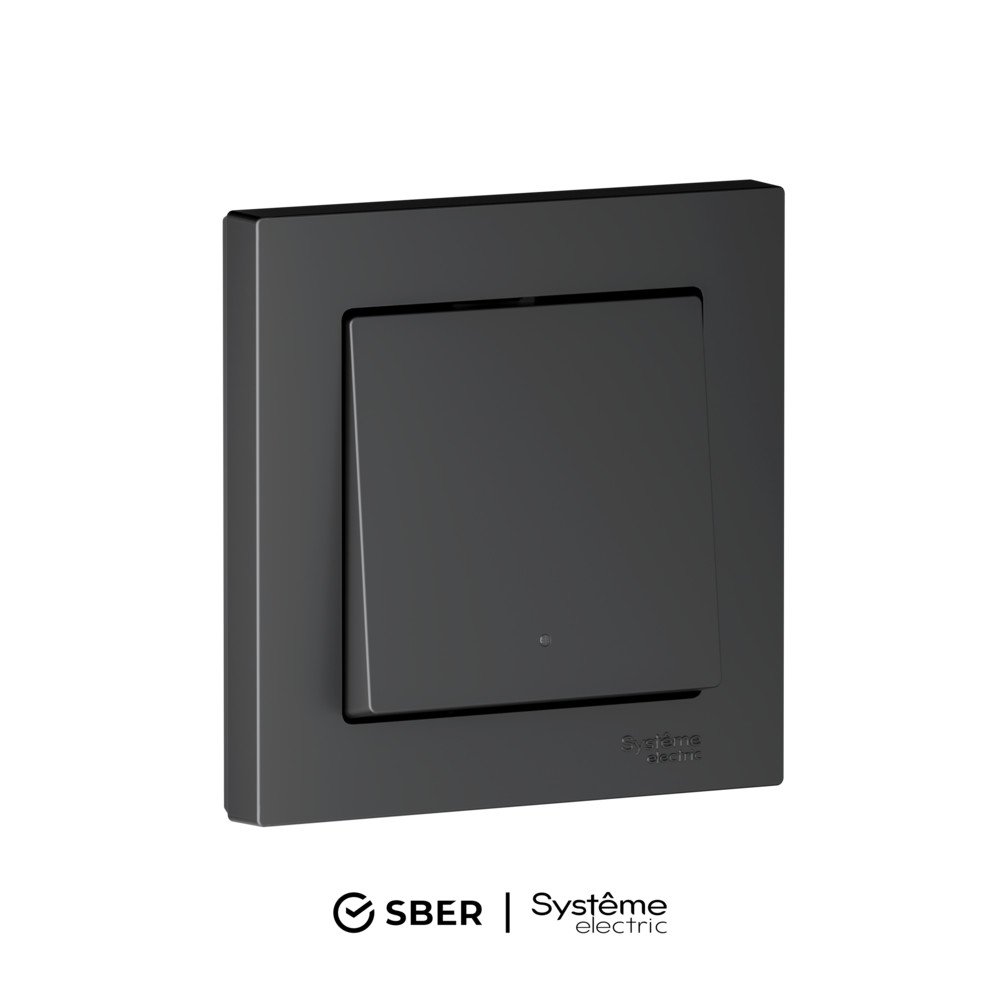 ATLASDESIGN SMART 1-кл. ВЫКЛЮЧАТЕЛЬ с подсв., Zigbee, сх.1, L+N, 10А, мех., КАРБОН