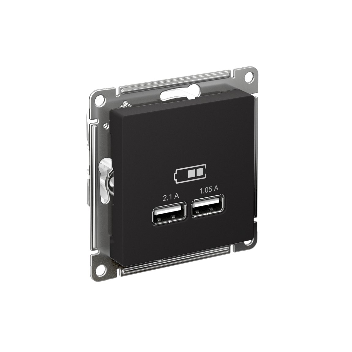 ATLASDESIGN USB РОЗЕТКА A+A, 5В/2,1А, 2х5В/1,05А, механизм, КАРБОН