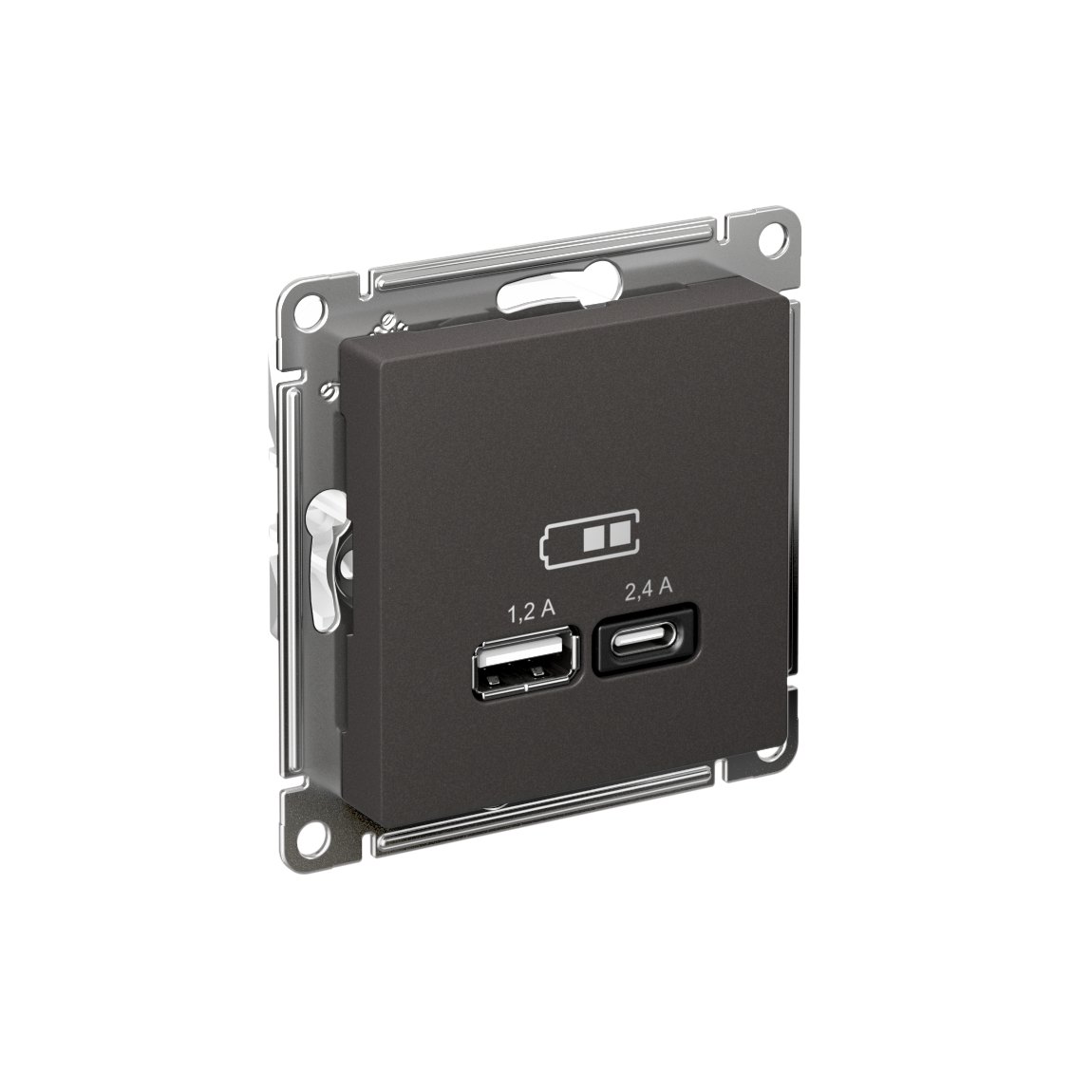ATLASDESIGN USB РОЗЕТКА А+С, 5В/2,4А, 2х5В/1,2А, механизм, БАЗАЛЬТ