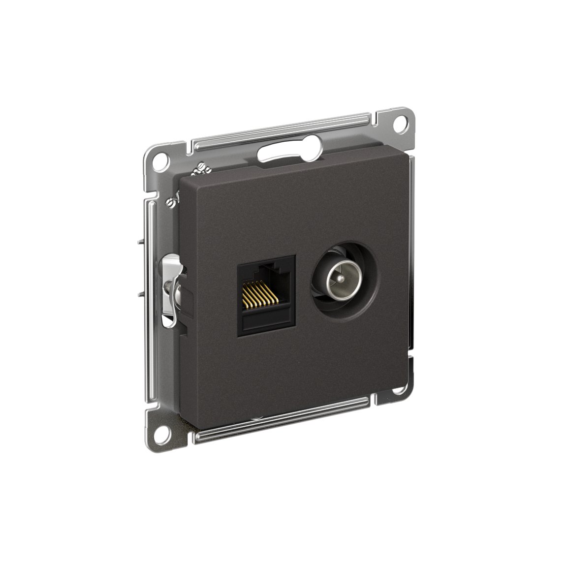 ATLASDESIGN РОЗЕТКА двойная ТВ + компьютерная RJ45 кат. 5e, механизм, БАЗАЛЬТ