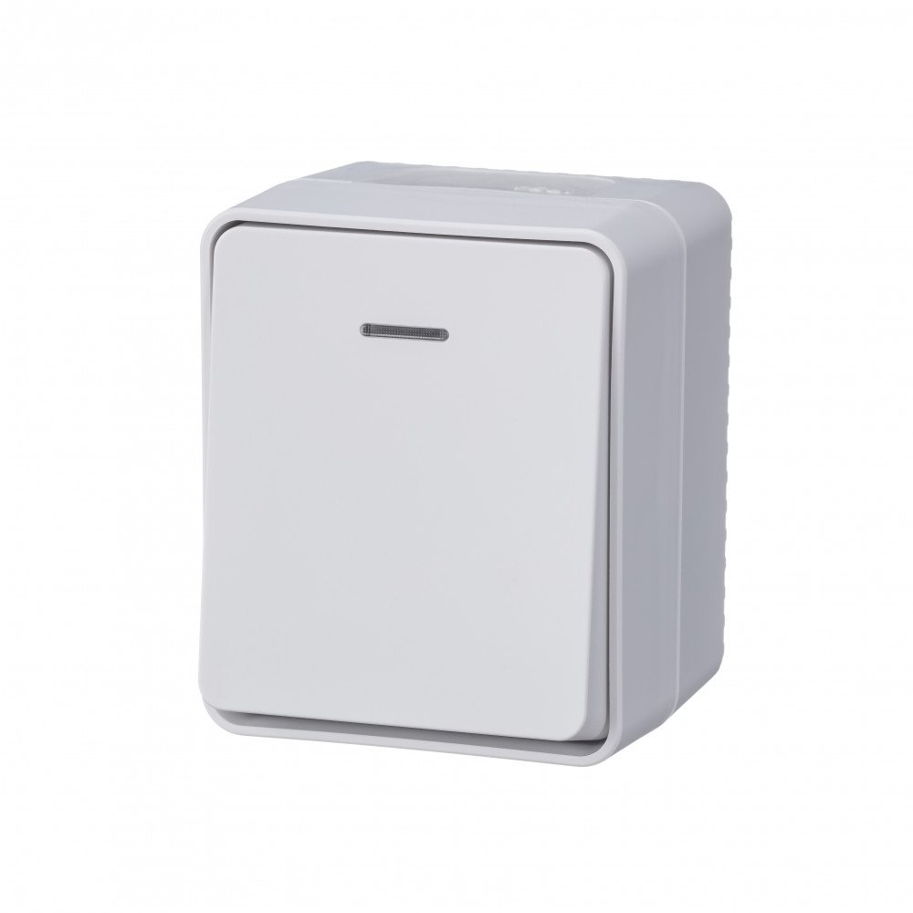 ATLASDESIGN PROFI IP54 О/У 1-клавишный ВЫКЛЮЧАТЕЛЬ с подсветкой, сх.1а, 10АХ, БЕЛЫЙ