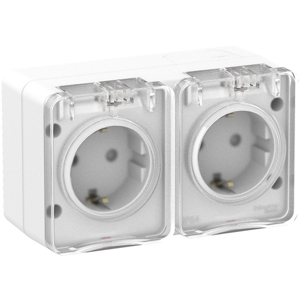 ATLASDESIGN PROFI IP54 О/У РОЗЕТКА двойная с заземлением со шторками, 16А, БЕЛЫЙ