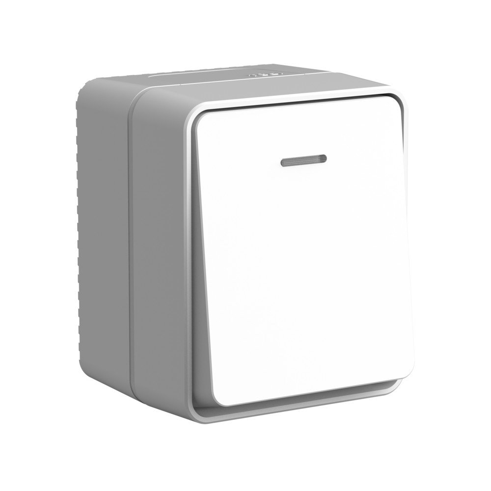 ATLASDESIGN PROFI IP54 О/У 1-клавишный ВЫКЛЮЧАТЕЛЬ с подсветкой, сх.1а, 10АХ, СЕРЫЙ
