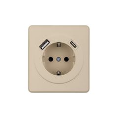 Розетка ROUND 1-ая с/з с/у з/ш 16А с USB A+C быстрой зарядки 5В/3А шелк KRANZ