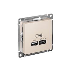 ATLASDESIGN USB РОЗЕТКА A + тип-C 45Вт высокоскор.заряд. QC, PD, механизм, БЕЖЕВЫЙ