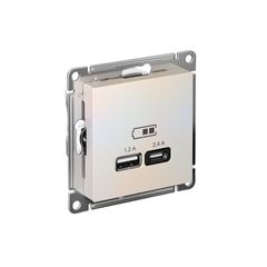 ATLASDESIGN USB РОЗЕТКА А+С, 5В/2,4А, 2х5В/1,2А, механизм, ЖЕМЧУГ