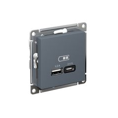 ATLASDESIGN USB РОЗЕТКА А+С, 5В/2,4А, 2х5В/1,2А, механизм, ГРИФЕЛЬ