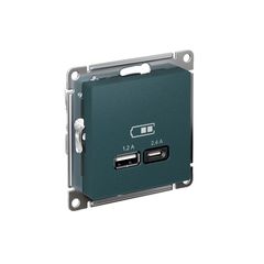 ATLASDESIGN USB РОЗЕТКА А+С, 5В/2,4А, 2х5В/1,2А, механизм, ИЗУМРУД