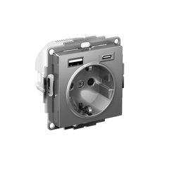 ATLASDESIGN РОЗЕТКА 16А c 2 USB A+C, 5В/2,4А/3,0А, 2х5В/1,5А, механизм, СТАЛЬ