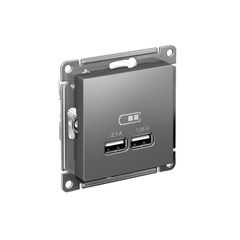 ATLASDESIGN USB РОЗЕТКА A+A, 5В/2,1А, 2х5В/1,05А, механизм, СТАЛЬ