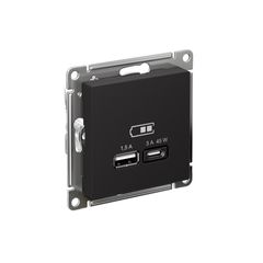 ATLASDESIGN USB РОЗЕТКА A + тип-C 45Вт высокоскор.заряд. QC, PD, механизм, КАРБОН