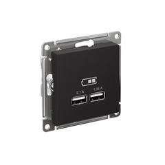 ATLASDESIGN USB РОЗЕТКА A+A, 5В/2,1А, 2х5В/1,05А, механизм, КАРБОН