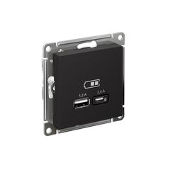 ATLASDESIGN USB РОЗЕТКА А+С, 5В/2,4А, 2х5В/1,2А, механизм, КАРБОН