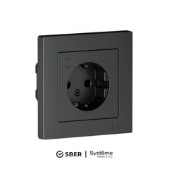 ATLASDESIGN SMART РОЗЕТКА с заземл., со шт., Zigbee, L+N, 16А, мех., КАРБОН