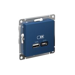 ATLASDESIGN USB РОЗЕТКА А+С, 5В/2,4А, 2х5В/1,2А, механизм, АКВАМАРИН