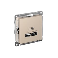 ATLASDESIGN USB РОЗЕТКА A + тип-C 45Вт высокоскор.заряд. QC, PD, механизм, ПЕСОЧНЫЙ