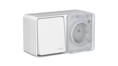 ATLASDESIGN PROFI IP54 О/У БЛОК: РОЗЕТКА с заземл. со шт., 16А, ВЫКЛЮЧАТЕЛЬ 1-клав., 10АХ, СЕРЫЙ