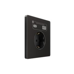 Systeme Infinity, Розетка С/У с ЗК и зар.устр.USB А+С 20Вт (250В, 16А, защит.шторки), Полярная ночь